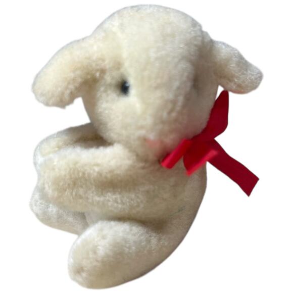 Vintage 90s White Lamb Finger Puppet Plush Red Bow Pencil Topper - Picture 5 of 9